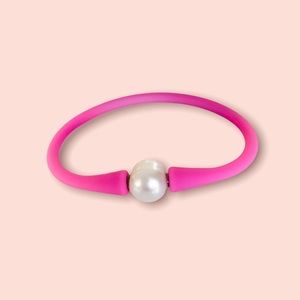 Pink silicone stretchy pearl bracelet